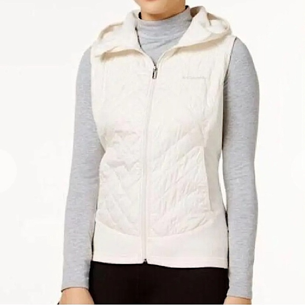 COLUMBIA Warmer Days Fleece Lined Quilted Hooded Vest Off White/Ivory Size M